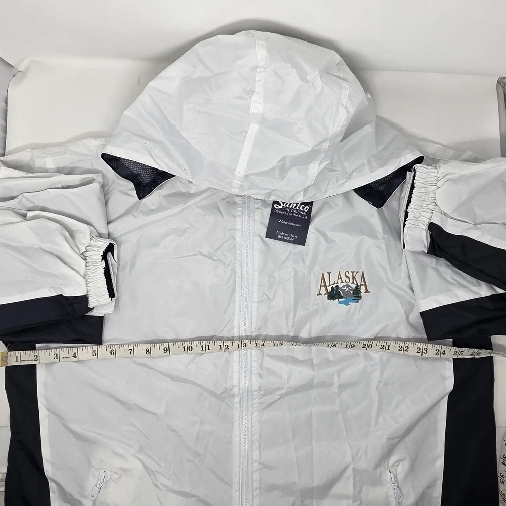 NEW Santco Alaska Jacket Mens 2XL White Hooded Windbreaker Water Resistant NWT‎